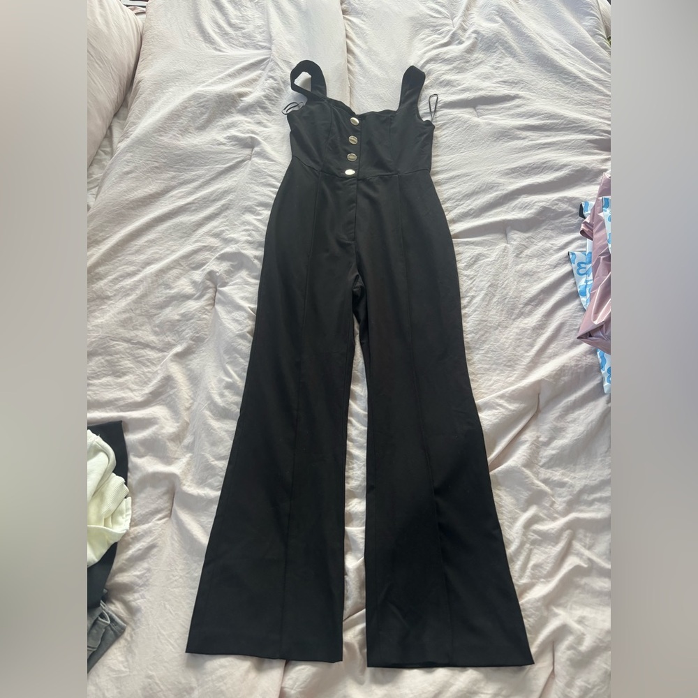Zara Black Flared Jumpsuit Retro Style Preloved medium